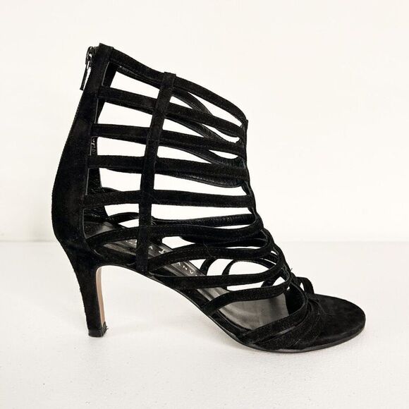 CLEARANCE  - Rebeca Sanver Black Suede Cage Sandals - Picture 1 of 7